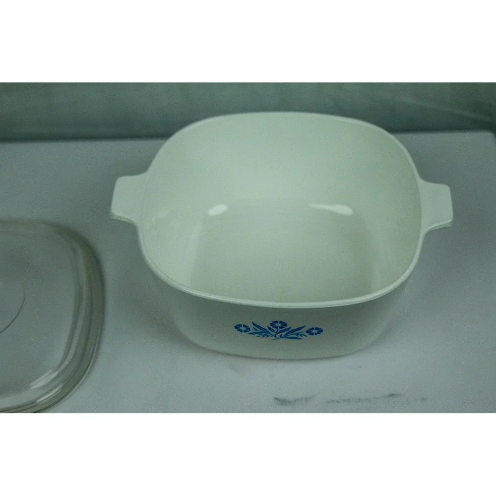 Vintage Corning Ware Cornflower Blue Casserole Dish with Glass Lid Square Baker